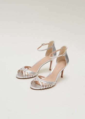 Phase Eight Silver Leather Open Toe Heels Silver USA | 3960485-WK